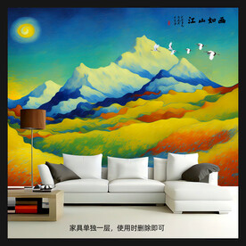 雪山油画
