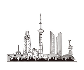 南京地标建筑江苏南京城市剪影