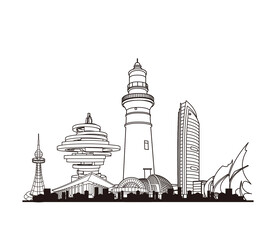 青岛地标建筑山东青岛城市剪影
