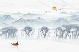 新中式瀑布山水画
