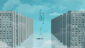 唯美意境湖面古书行舟