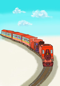 红色小火车铁轨行驶中插画素材