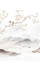 复式玄关山水背景墙