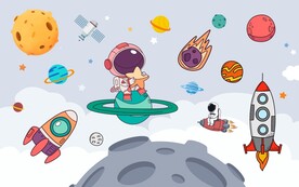卡通太空星球火箭背景墙