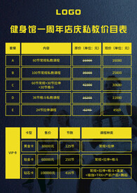 健身房私教价目表