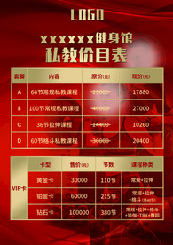 健身房私教价目表