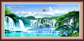 瀑布流水风景画