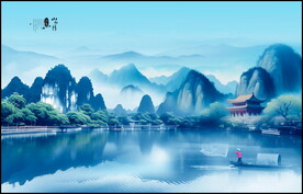 新中式抽象禅意山水情背景壁画
