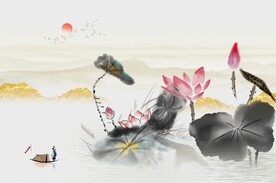 荷花金色山水