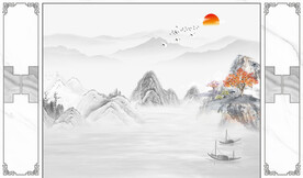护墙板新中式山水背景墙