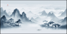 中国风水墨意境山水风景背景