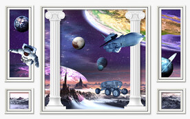 3d罗马柱宇宙星球背景墙