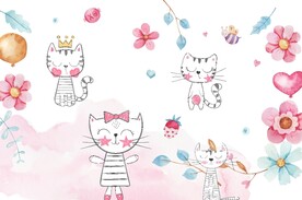 可爱手绘猫壁画