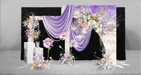 紫色莫奈花园布艺迎宾婚礼效果图