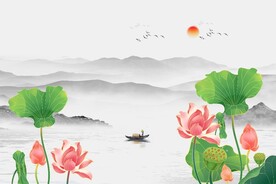 国画荷花背景墙