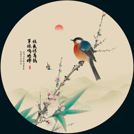 圆形花鸟画