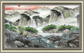 聚宝盆山水画 