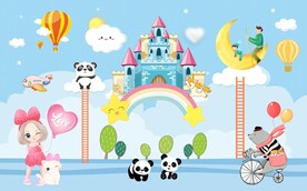 卡通童话城堡背景墙图片