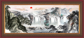 聚宝盆山水画 