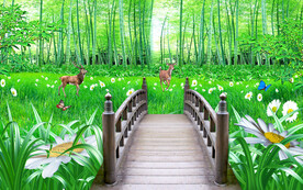阳光竹林绿色沙发背景墙