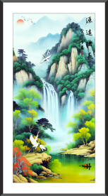 山水竖幅国画