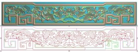 镂空灵芝牙板围板精雕图灰度雕刻