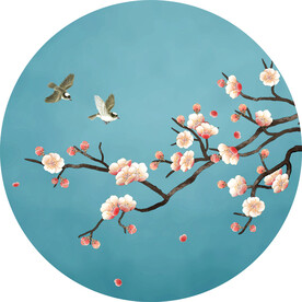 新中式禅梅花工笔花鸟圆形装饰画