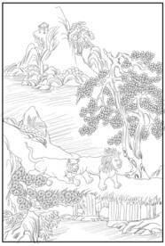 白描山水