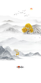山水玄关背景