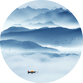 新中式云雾山水圆形装饰画