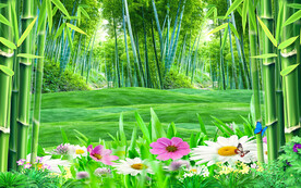 唯美竹林草地背景墙