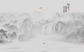 山水情水墨画