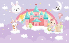 卡通兔子云朵背景墙