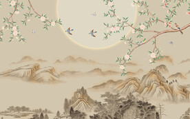 山水画花鸟中式电视背景墙