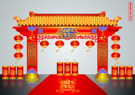 矢量高端龙年春节新中式门头美陈