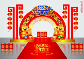 矢量高端龙年春节新中式门头美陈