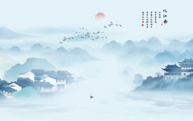 餐厅江南水乡背景墙