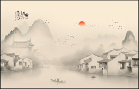 新中式抽象水墨山水风景画