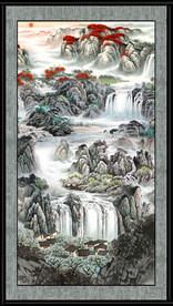 竖幅国画山水
