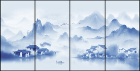 蓝色山水画