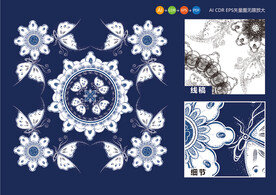 苗族蜡染冰纹莲花蝴蝶四面纹