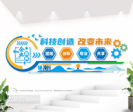 蓝色企业公司文化背景墙图片