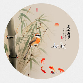 竹子工笔花鸟装饰画