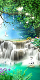梦幻树林流水生财山水玄关