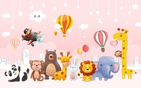 卡通粉色儿童背景墙图片