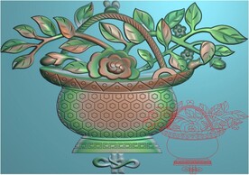 石雕花瓶花篮花开富贵精雕灰度图