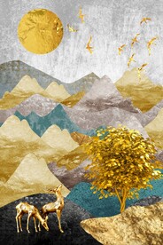 抽象金山麋鹿招财树