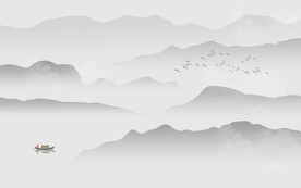 新中山水水墨山水壁画