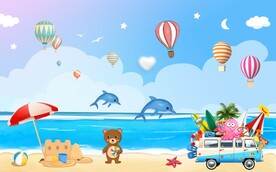卡通夏天海边背景墙