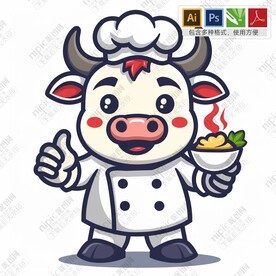 卡通可爱厨师牛